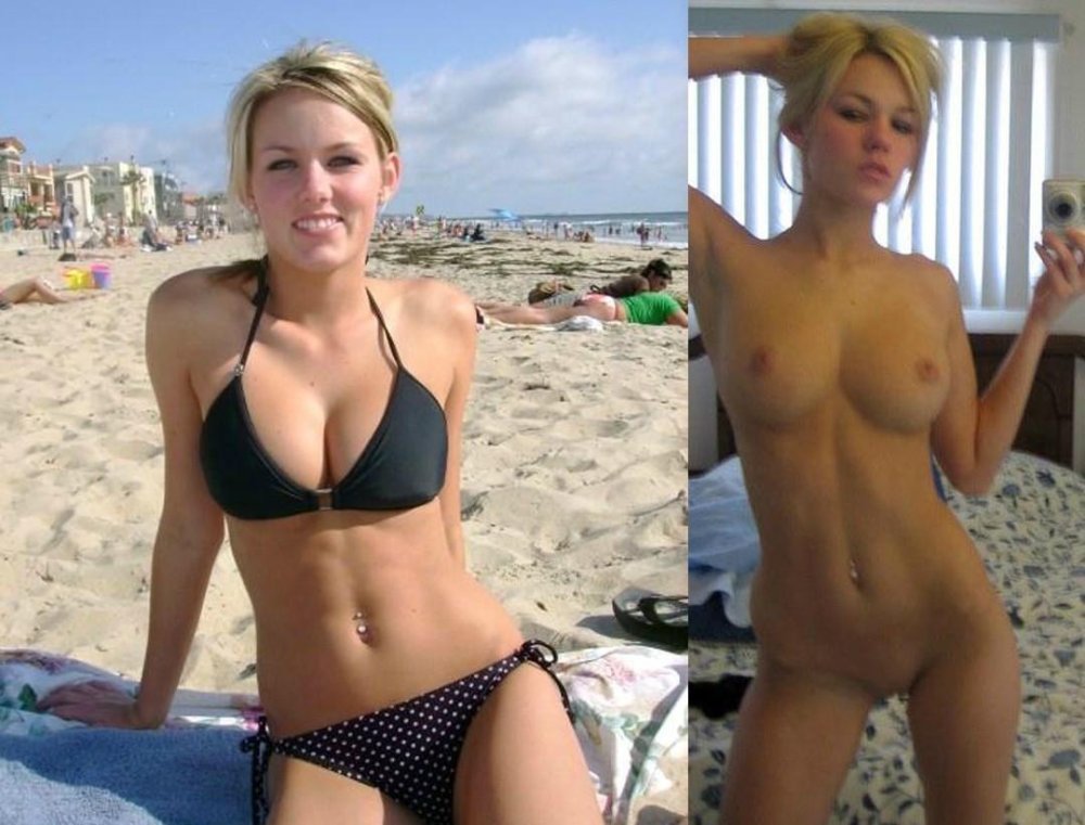 Naked and dressed in a swimsuit