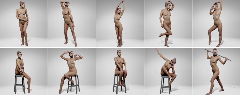 Naked women in full growth from behind