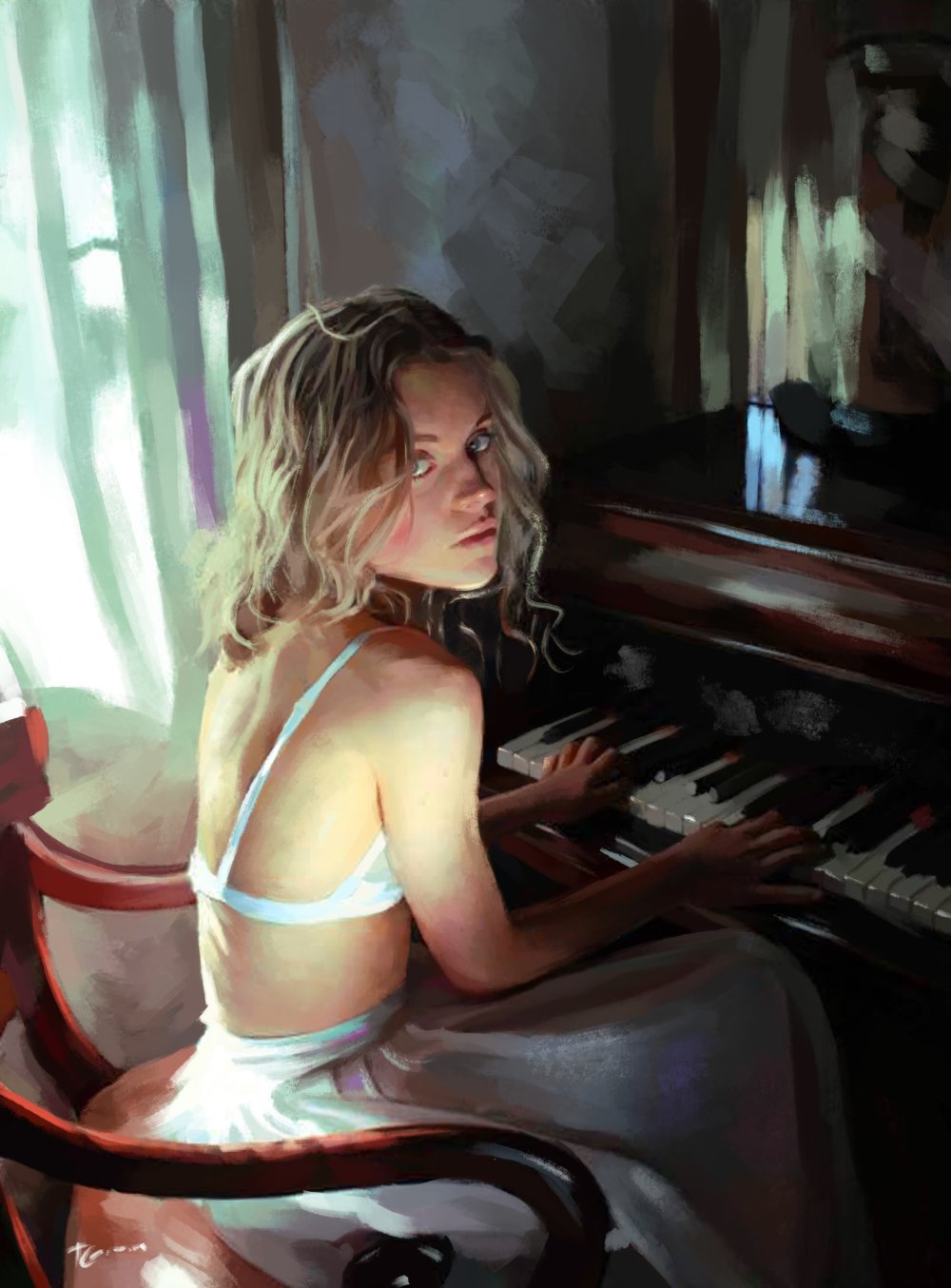 Naked blonde for piano art