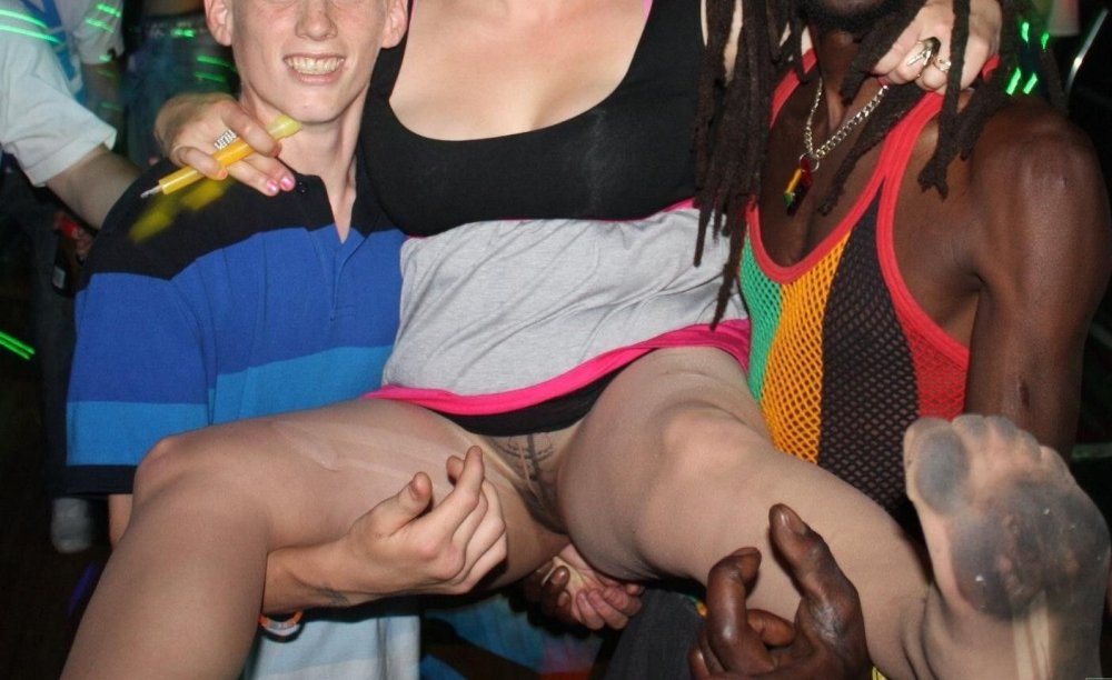 Under a short skirt without panties