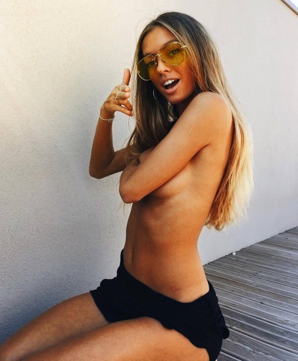Girl with big breasts from below