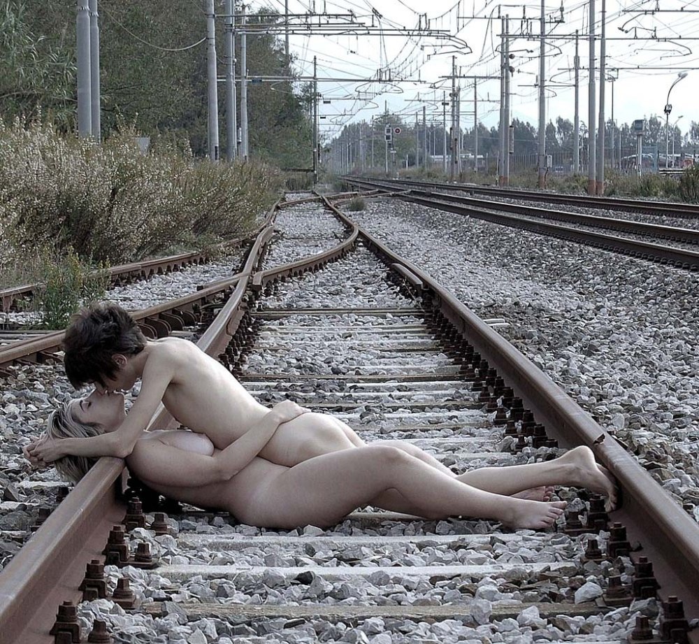 Naked women on the railway