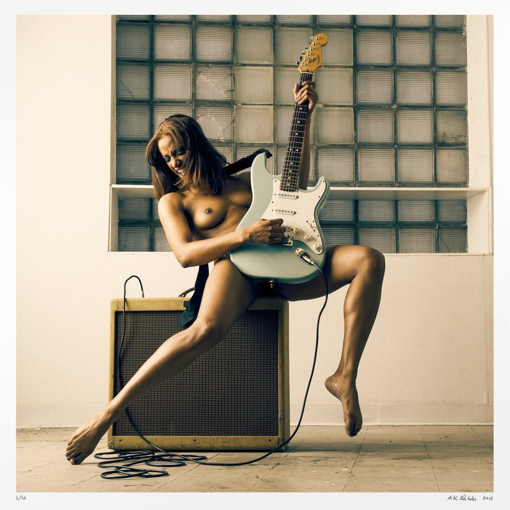 Naked with musical instruments