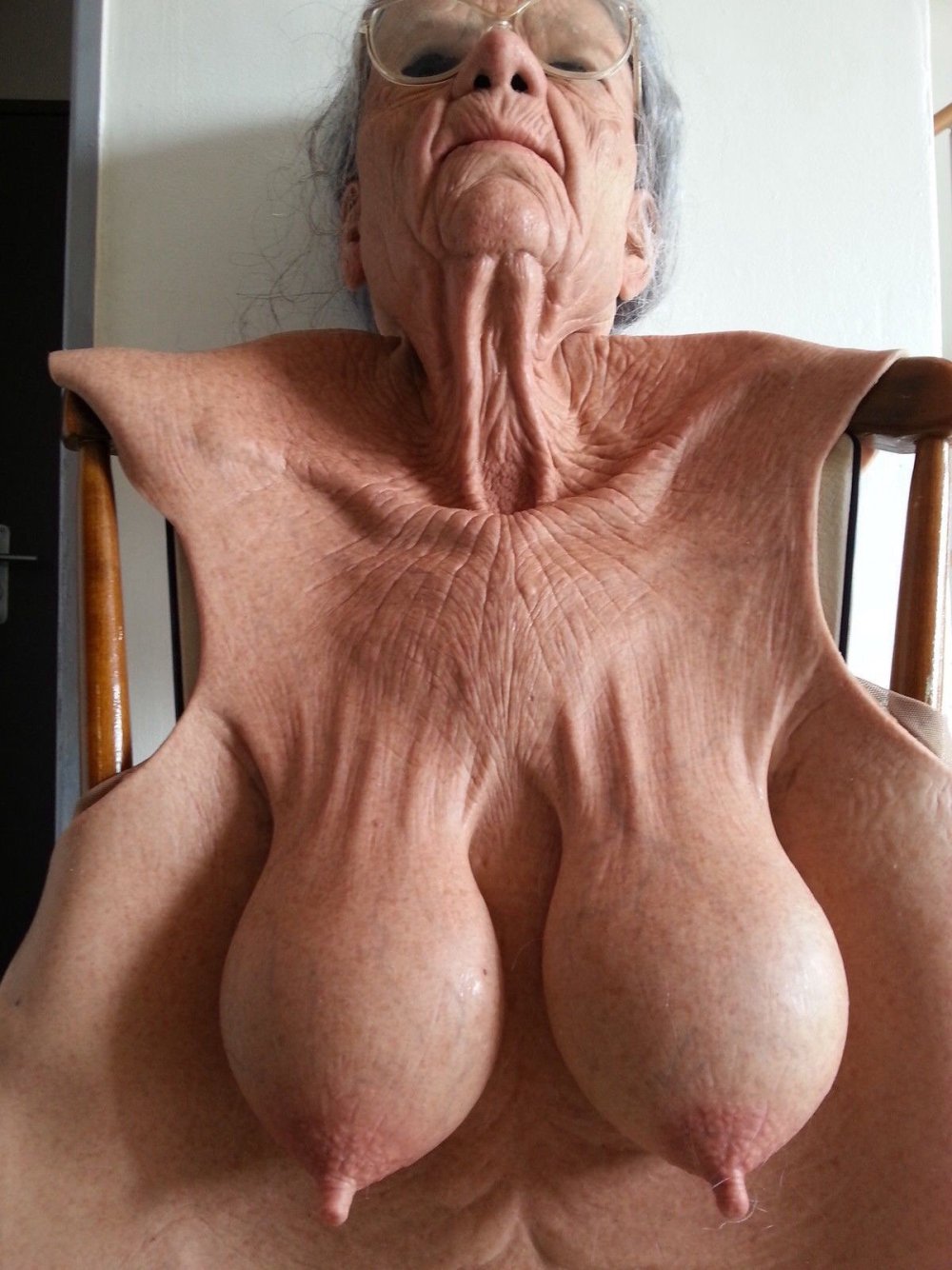 Grandma has big nipples on tits