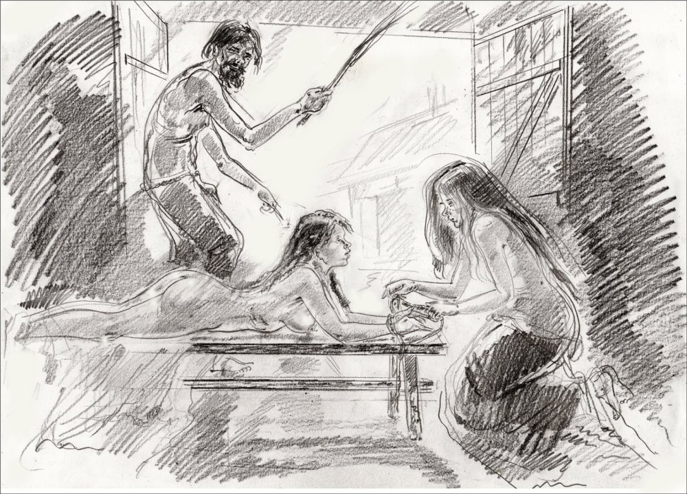Hard flogging of the girl with rods