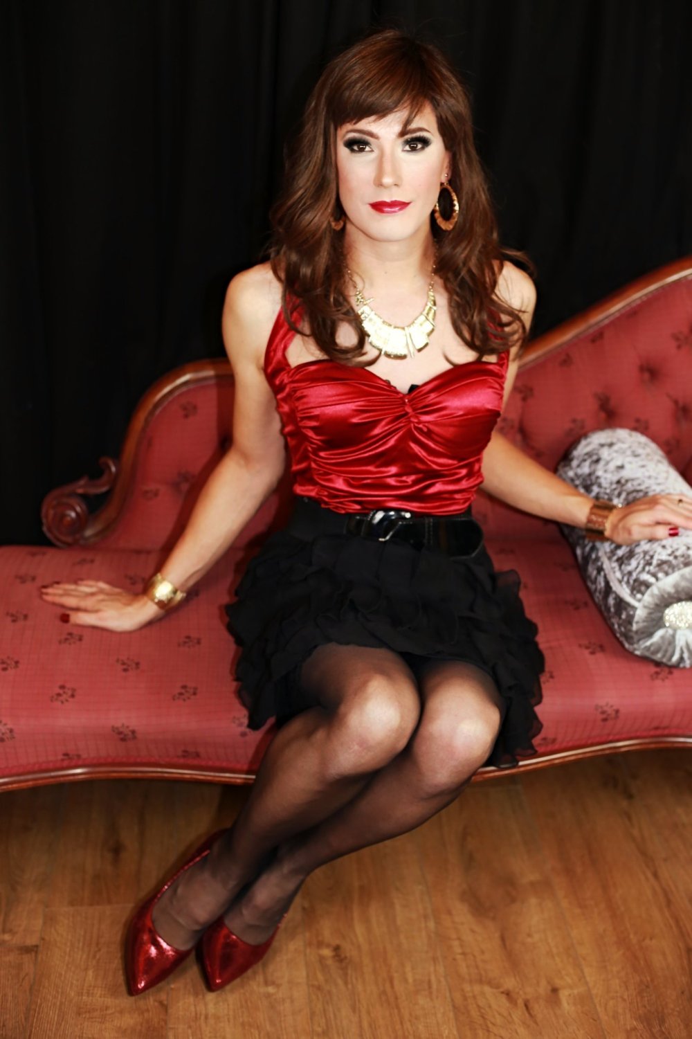 Elderly crossdressers in a women's dress