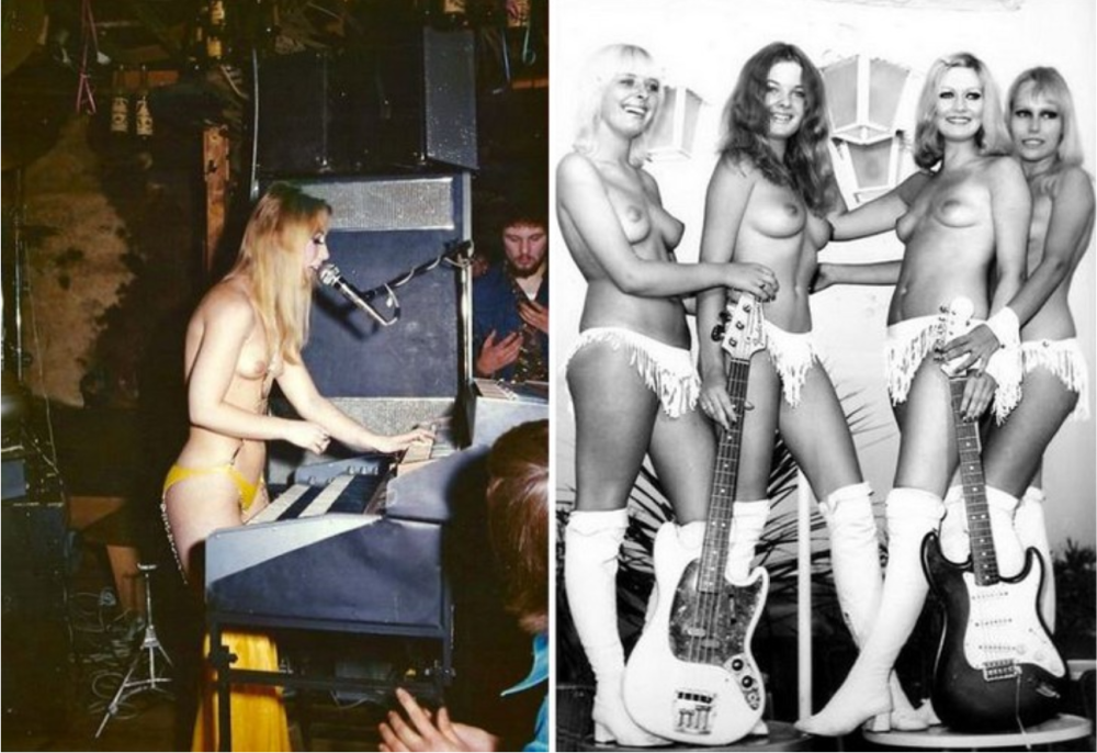 Naked women with musical instruments