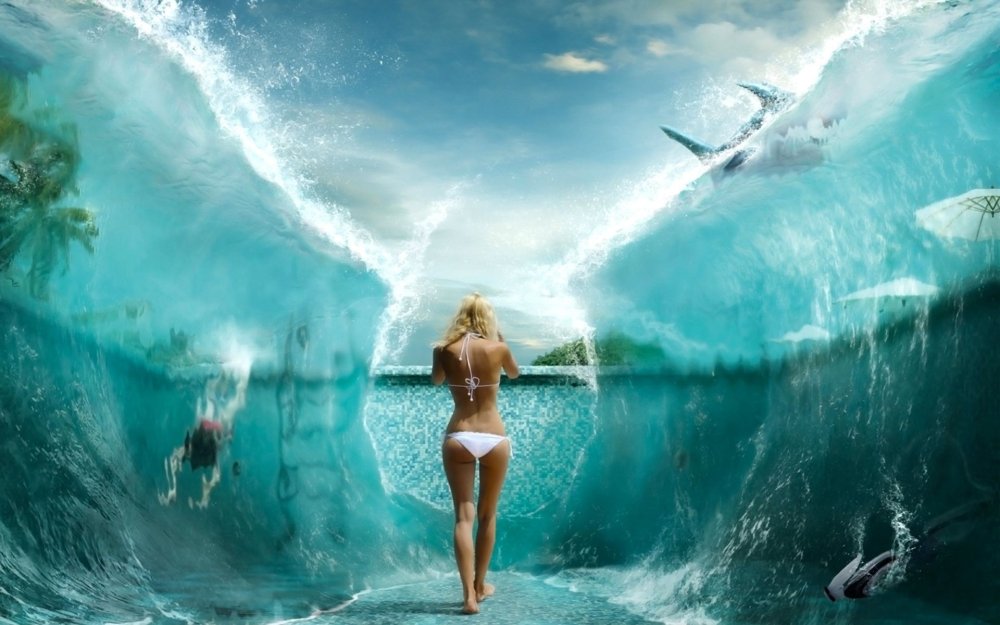Girl gets out of the water