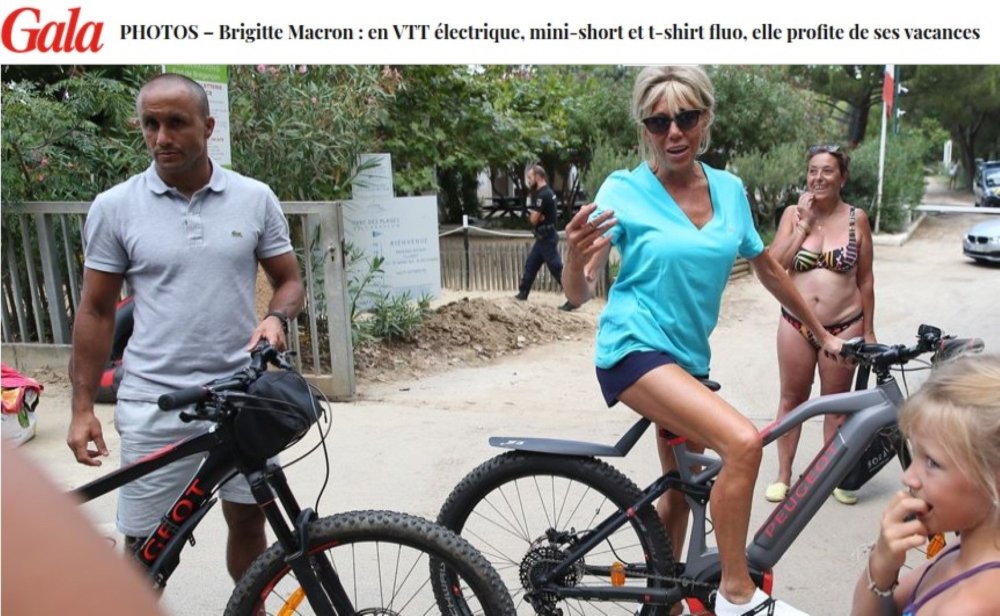 Brigitte Macron on a bicycle
