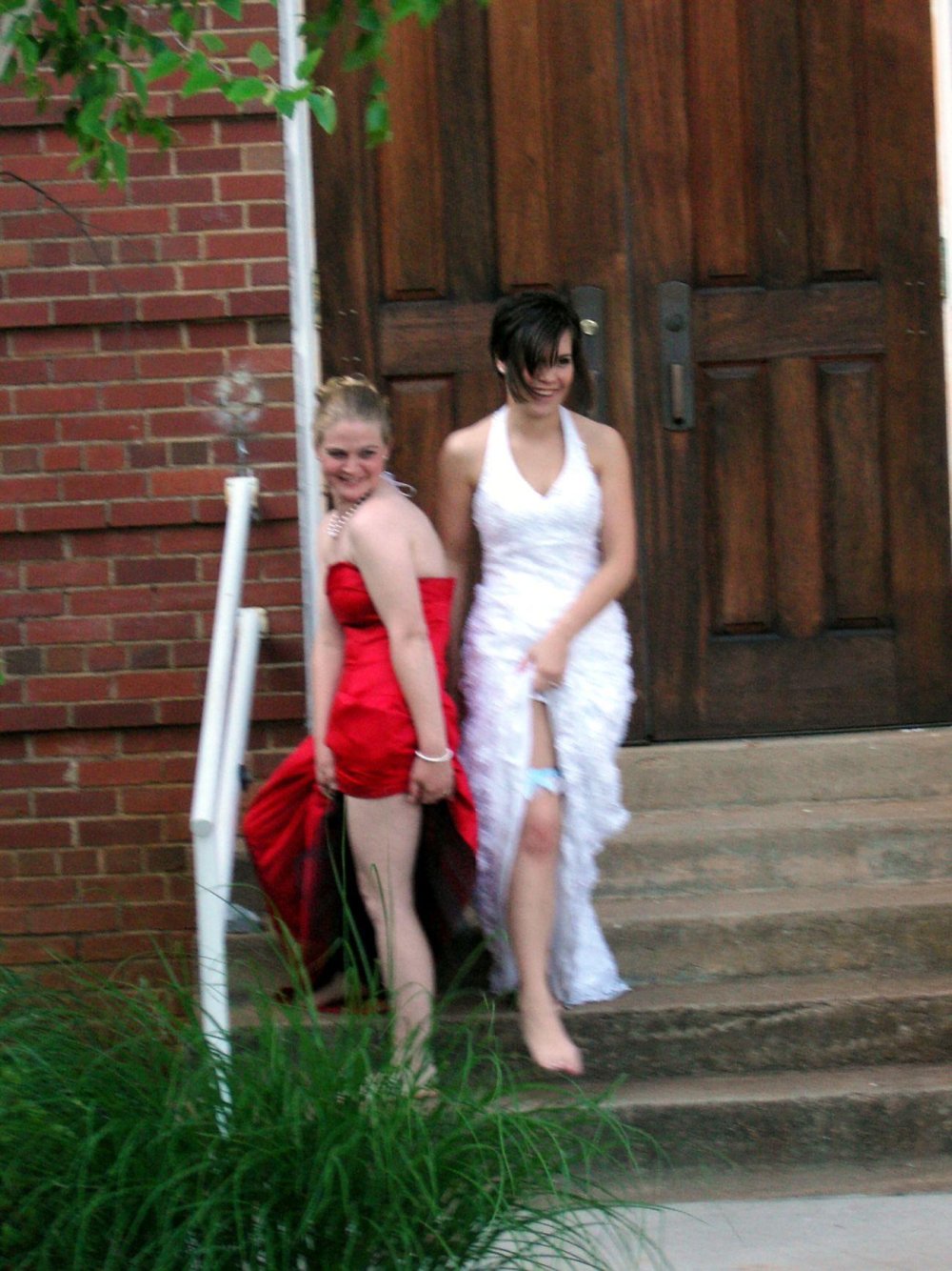 The bride is dressed