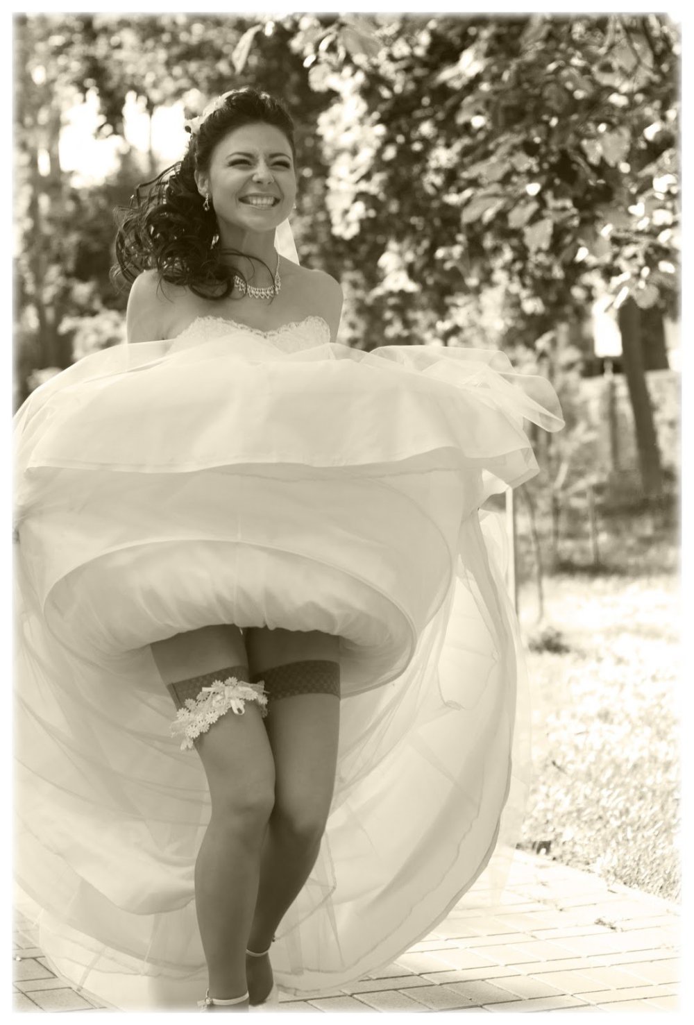 Under a dress at a wedding