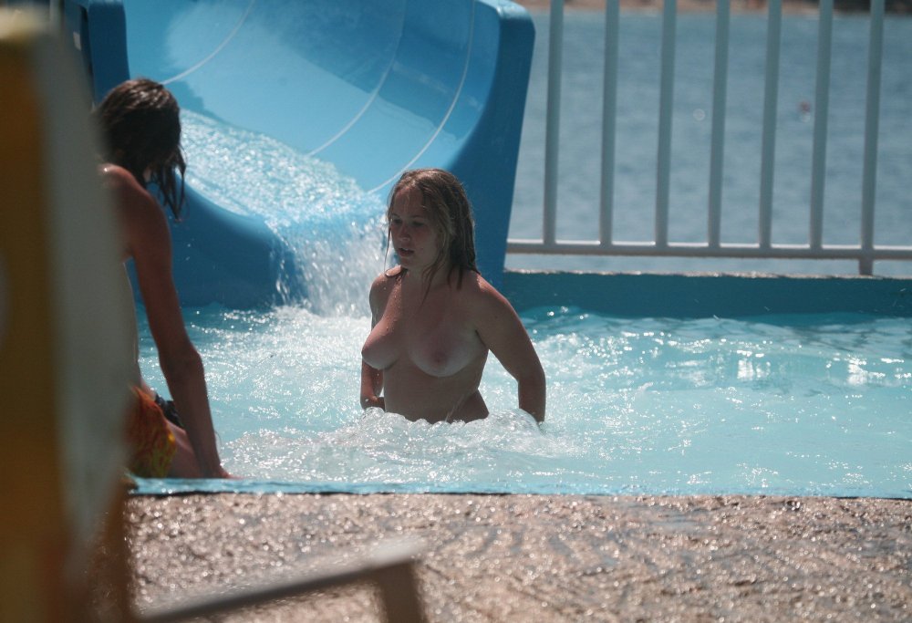 Sexy girls in the water park topless