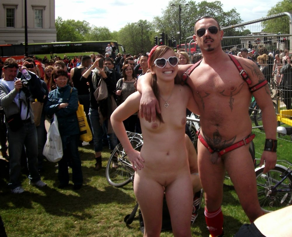Naked women on stage in public