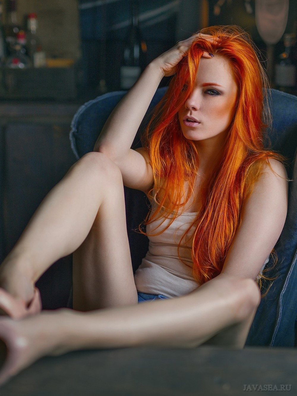 Emma Bading with fiery red hair