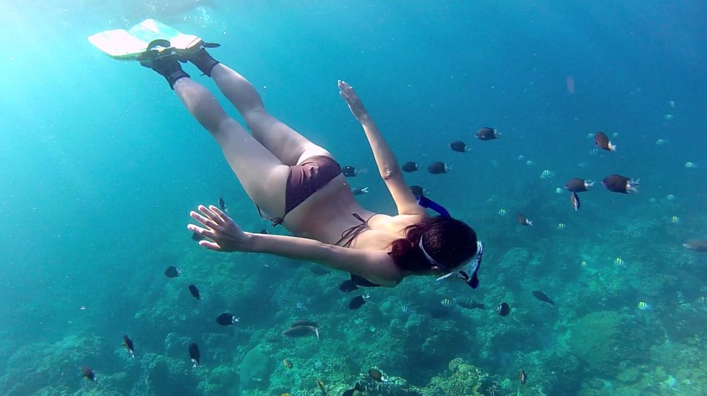 The girl ducked under the water