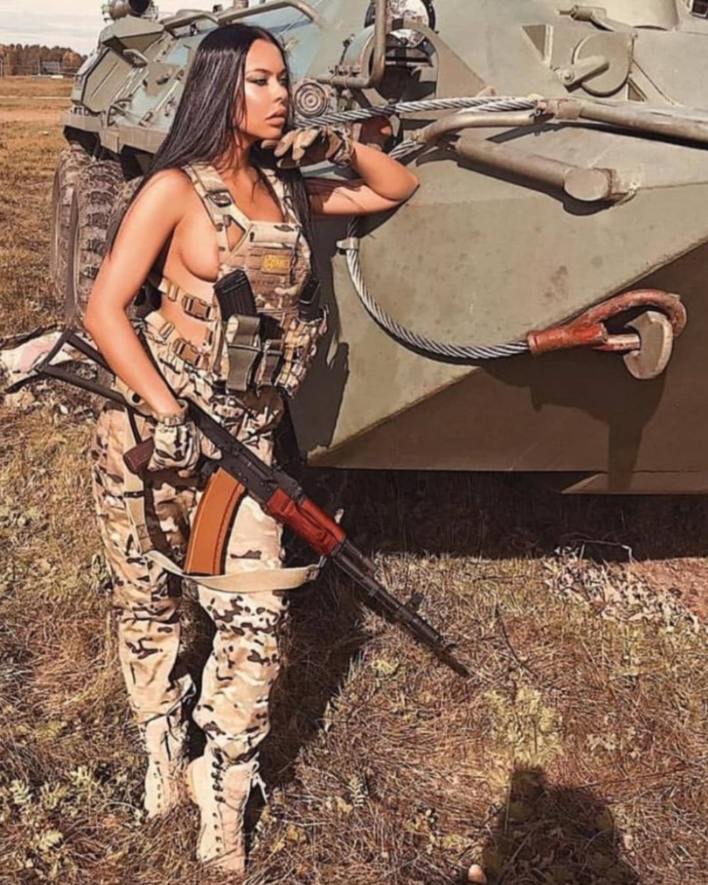 Beautiful chicks in the form of military