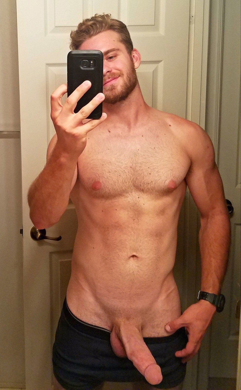 Young huge Caucasian member of the selfie