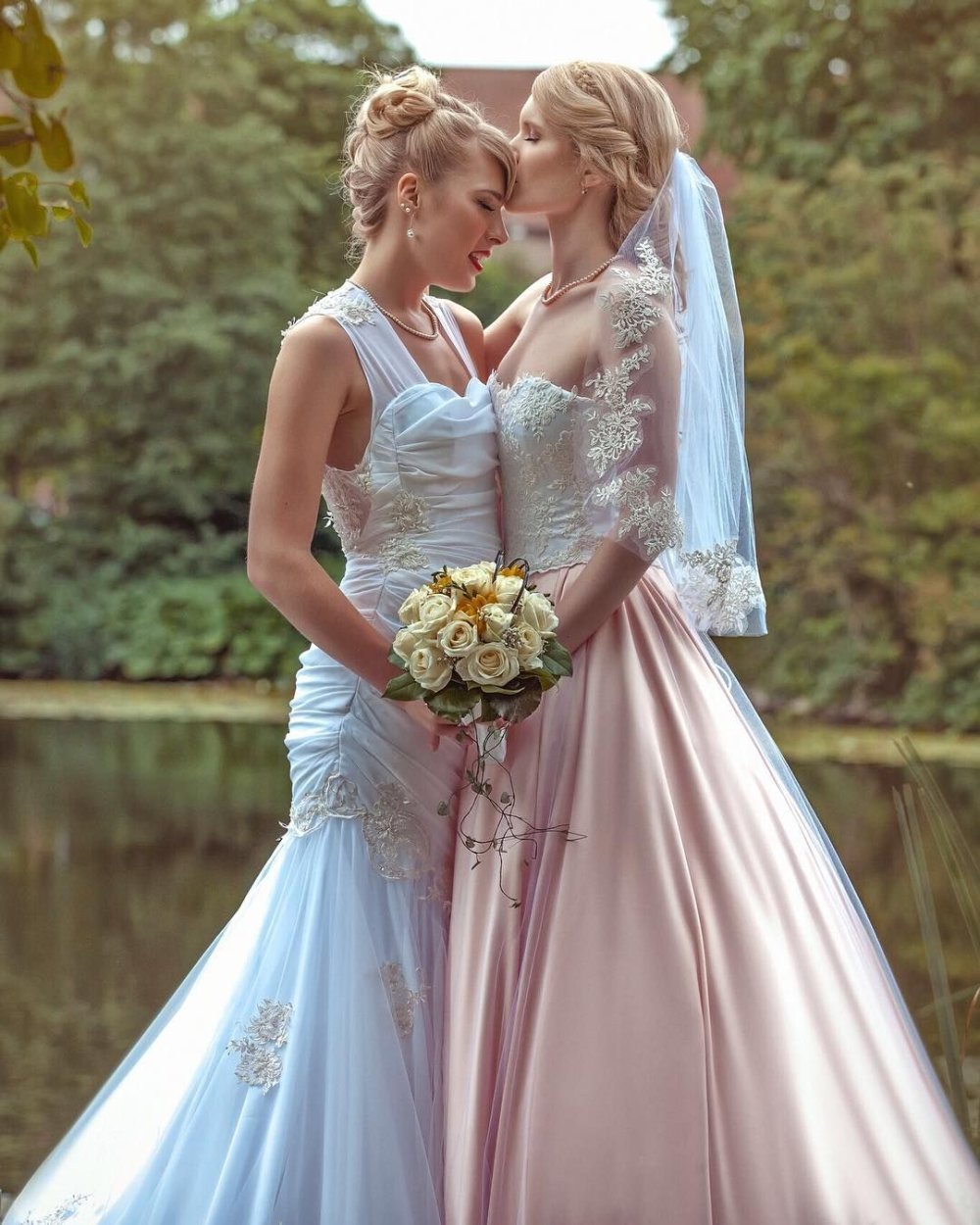 Two brides in one bed
