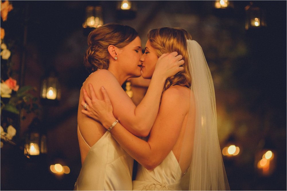 Two girls in wedding dresses