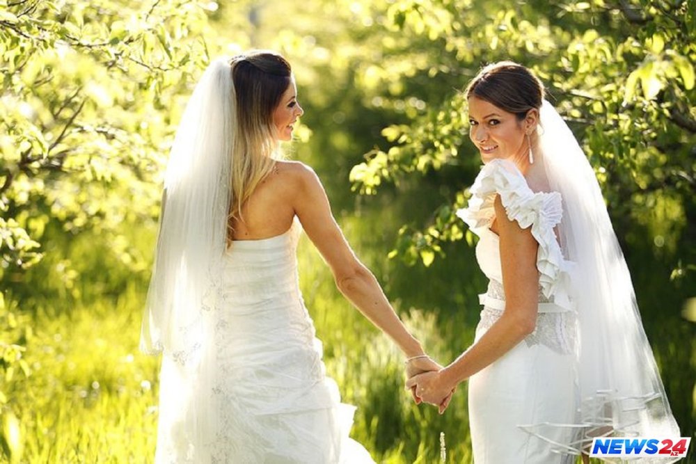 Lesbian in wedding dresses