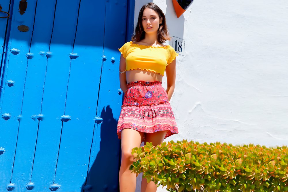Bailey Rhine in a short skirt