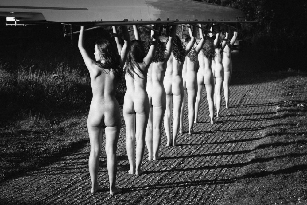 Embarrassed naked women