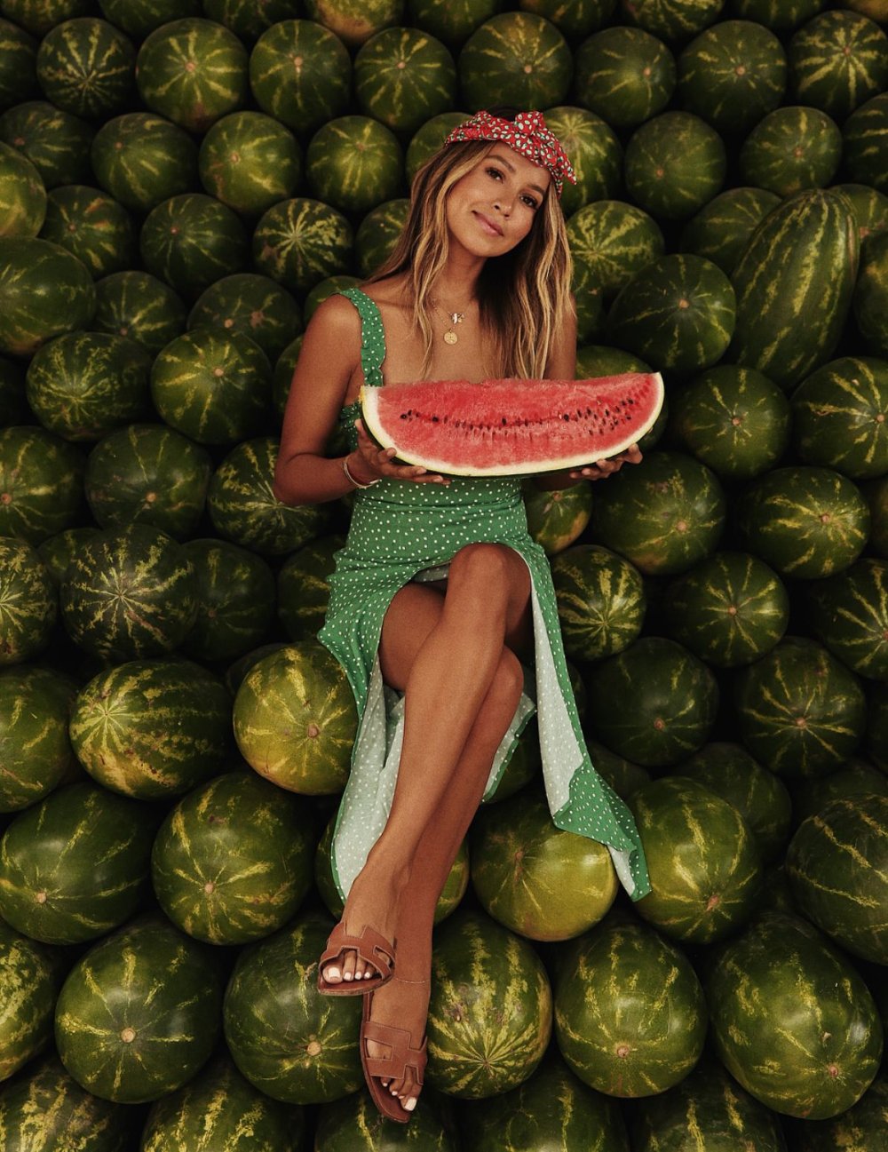 Naked watermelon bath beauty