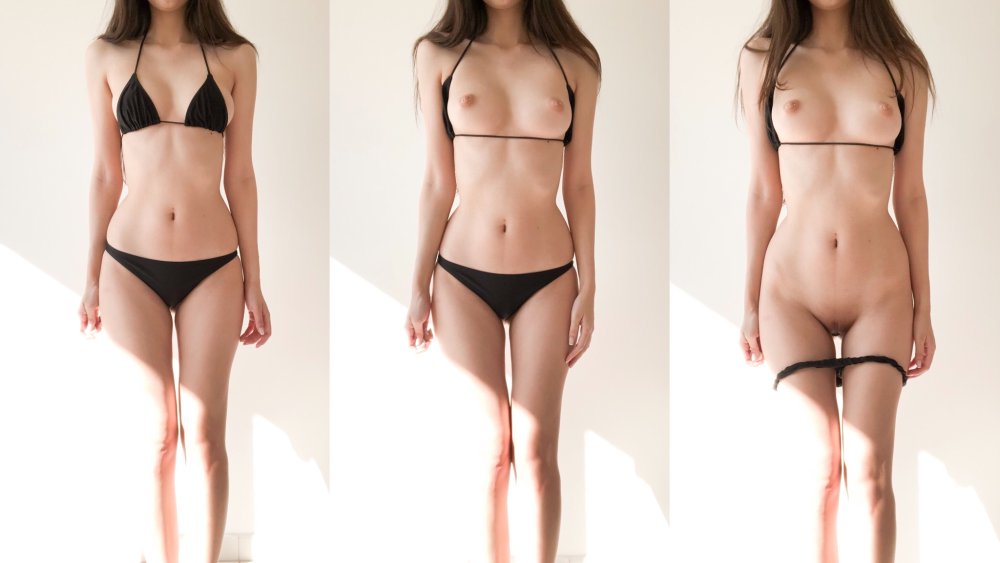 Girls in swimsuits dressed striped