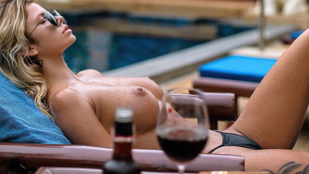 Drinks wine big boobs 18