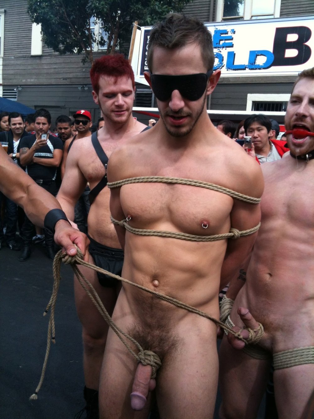 Nude Men Naked in Public on a bicycle