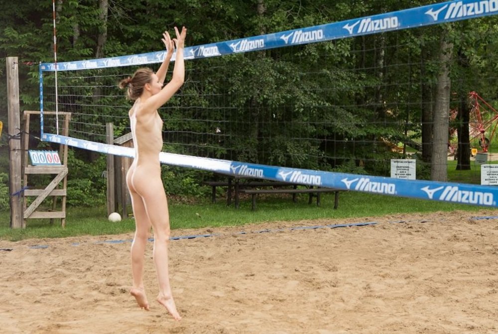 Naked girls playing volleyball