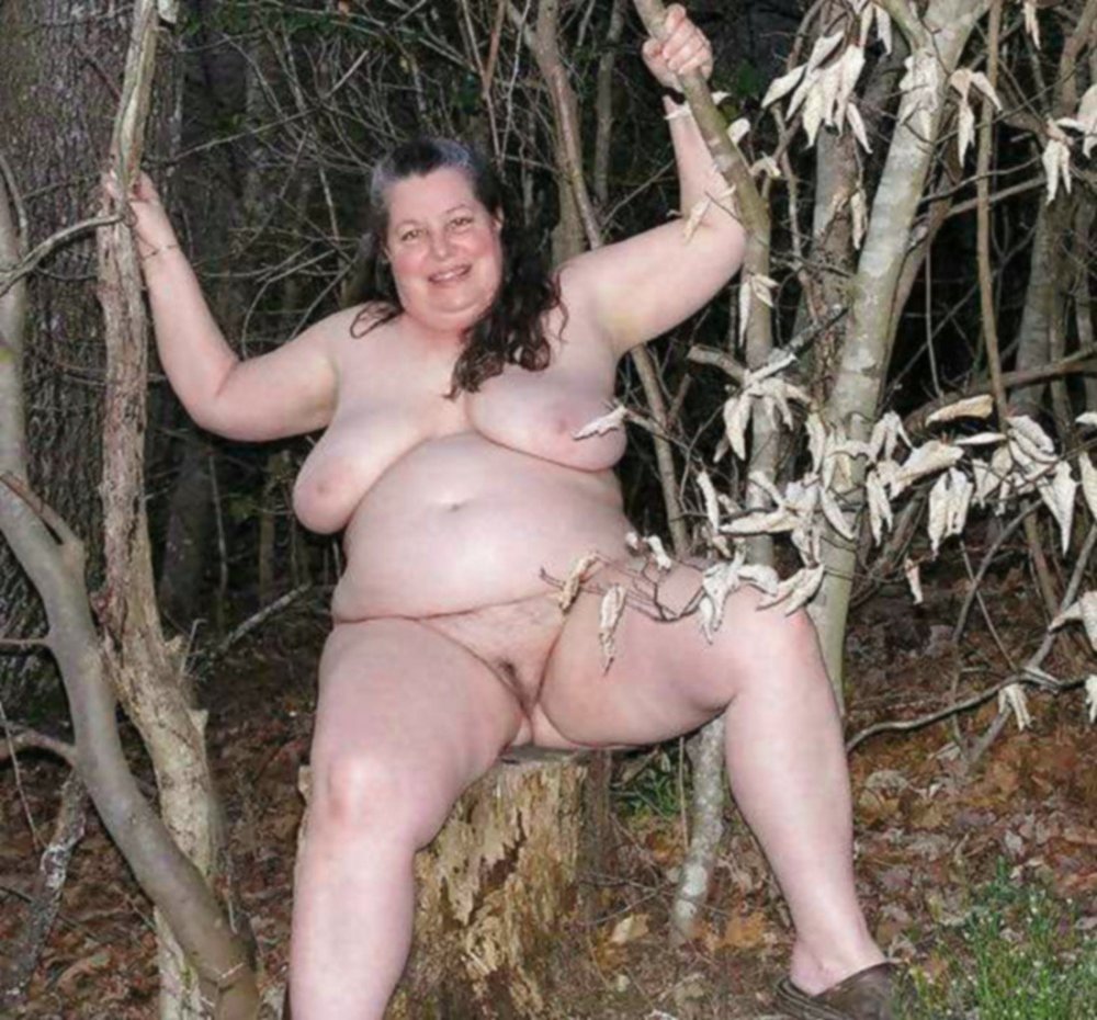 Thick naked granny in nature