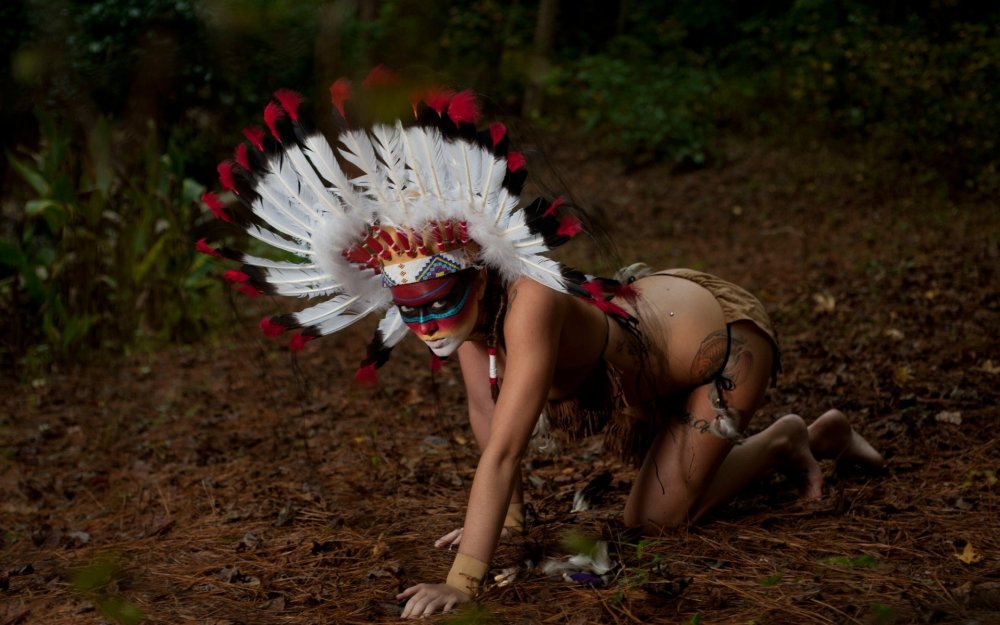Woman in feathers