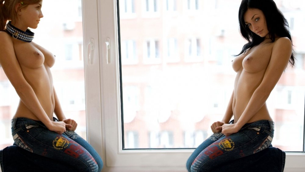 Girl in jeans undresses