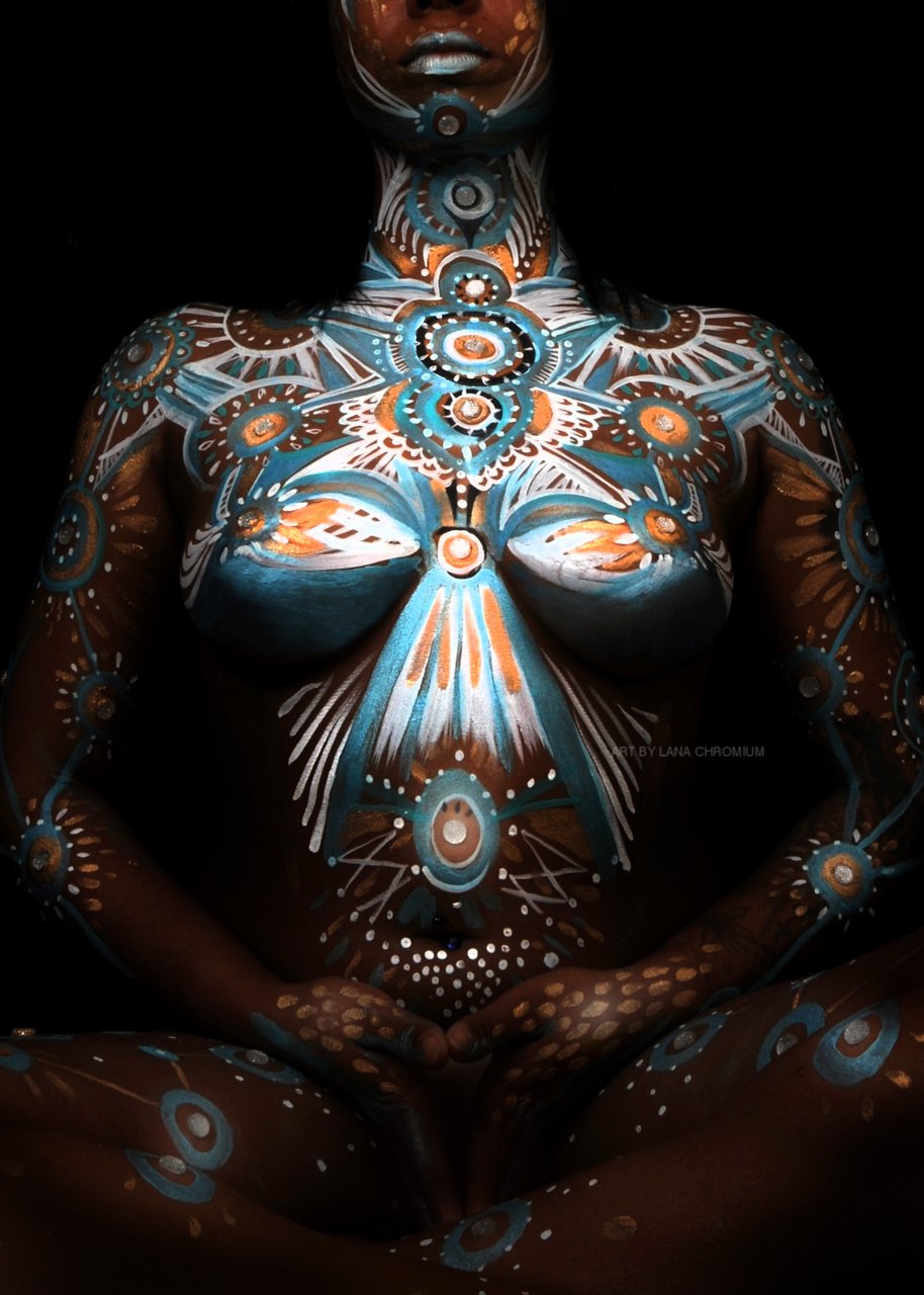 Large natural breasts body art
