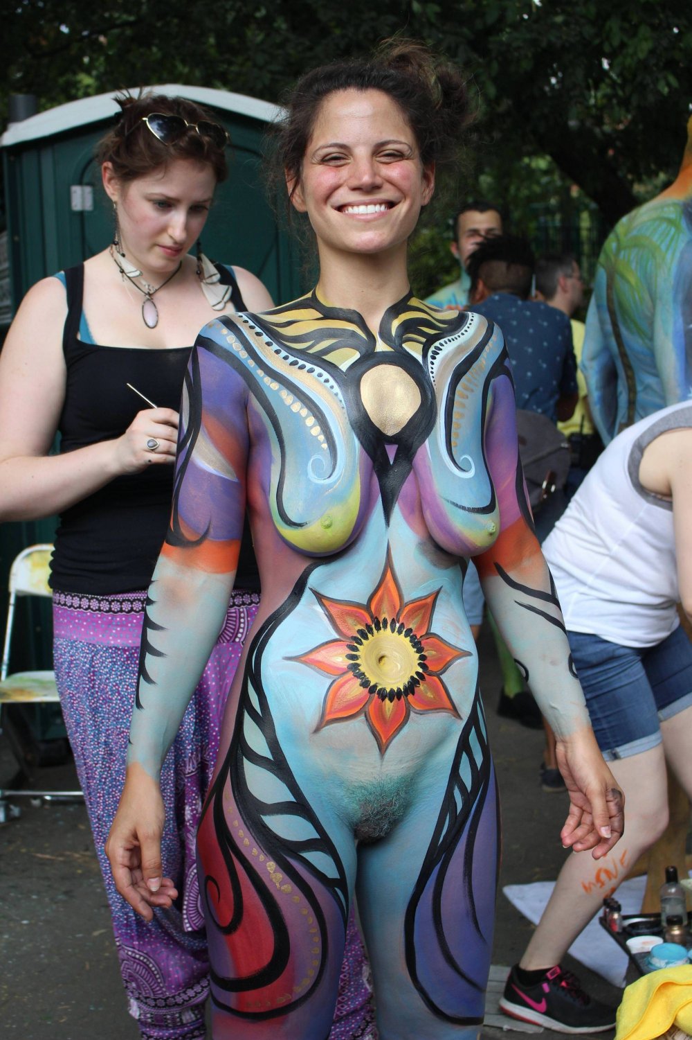 Naked women with big breasts in oil