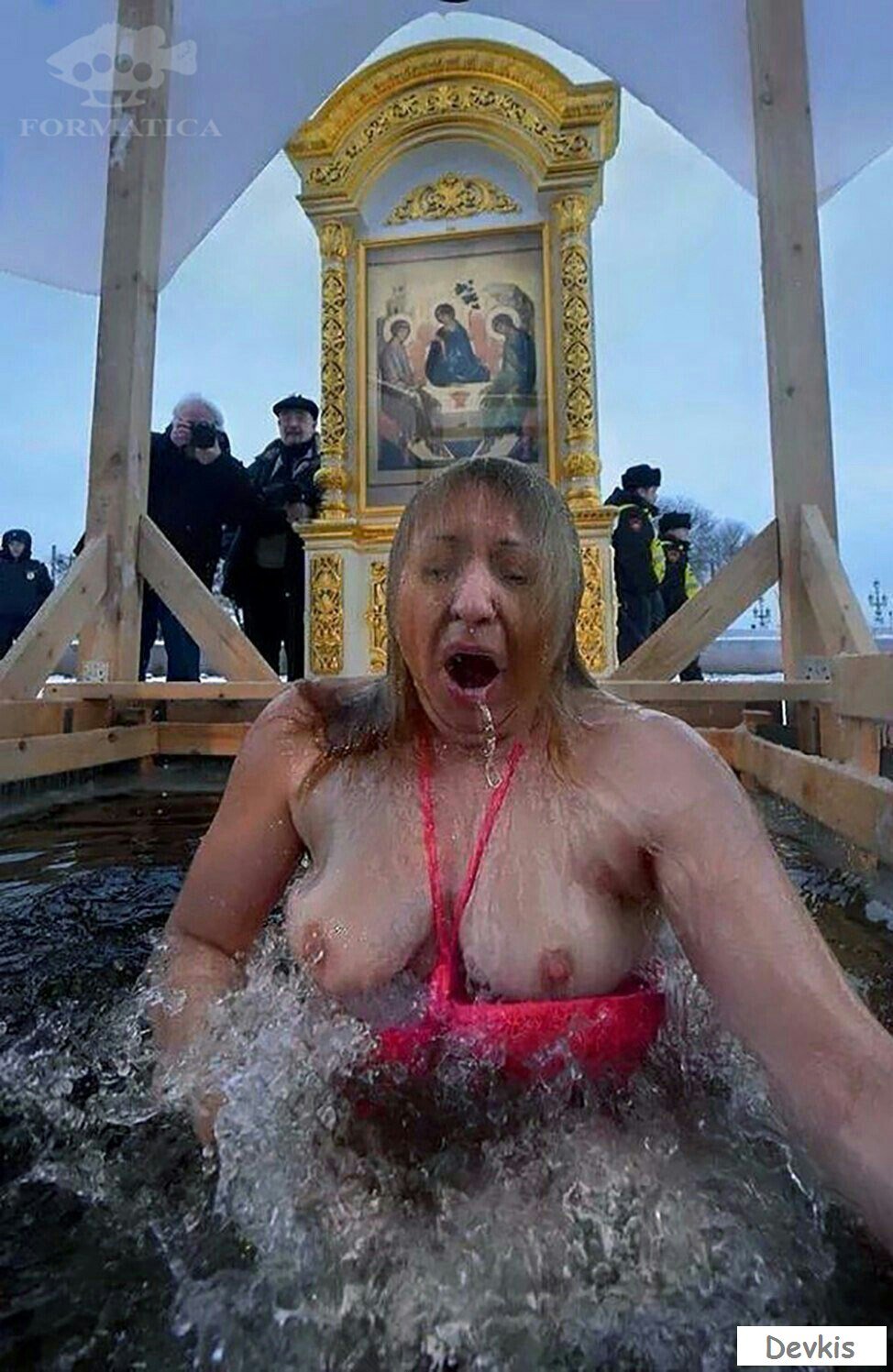 Naked girls in a hole on baptism