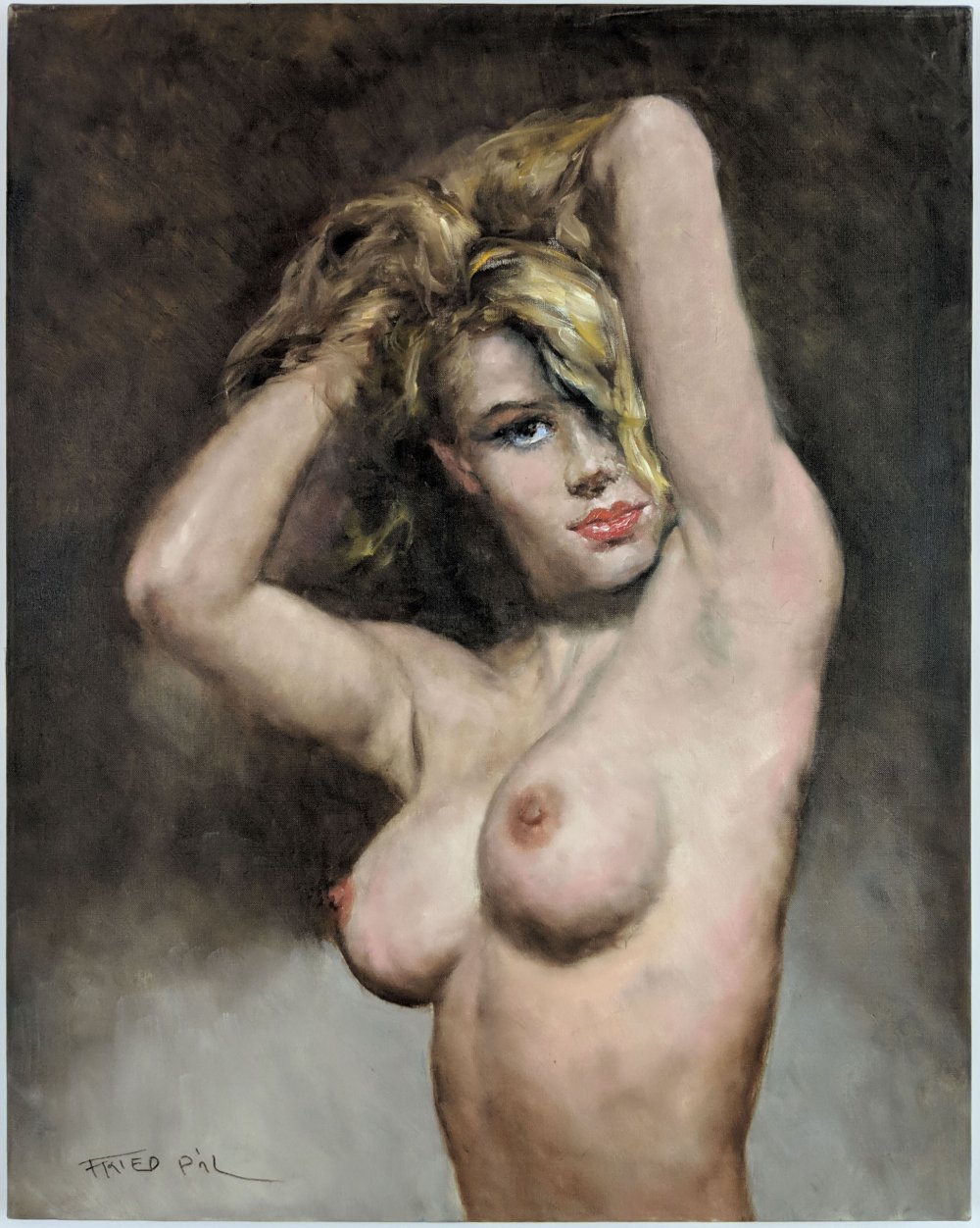Portrait of a girl with nude breasts
