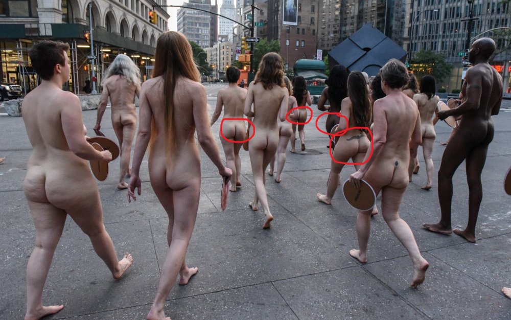 Crowd of naked mature women