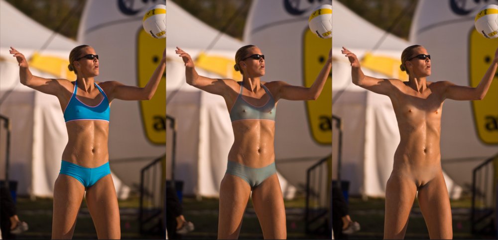 Beach volleyball in nude style
