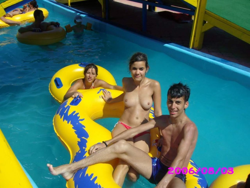 Nudist in water park