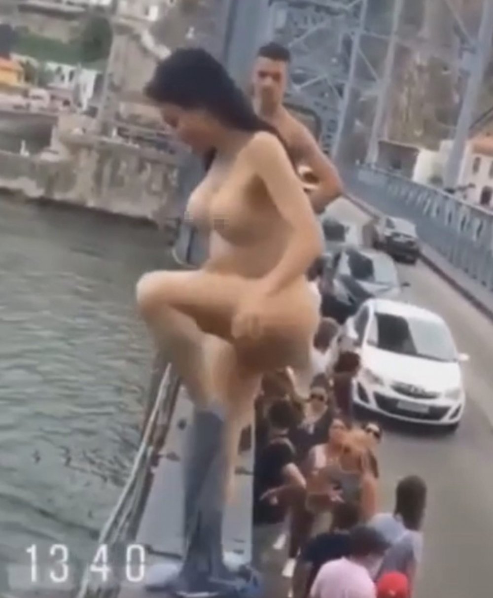 Frightened naked woman