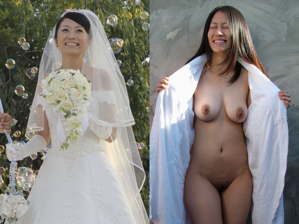 Naked women in a wedding dress