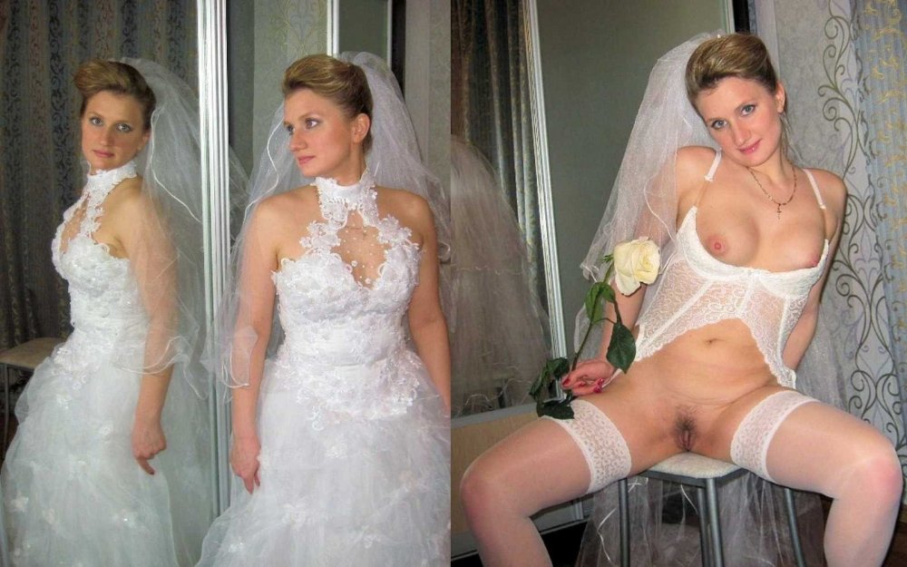 Naked bride in a wedding dress