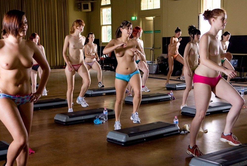 Naked women are engaged in sports
