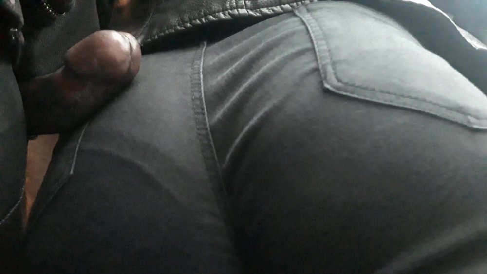 Cumshot on jeans on the bus
