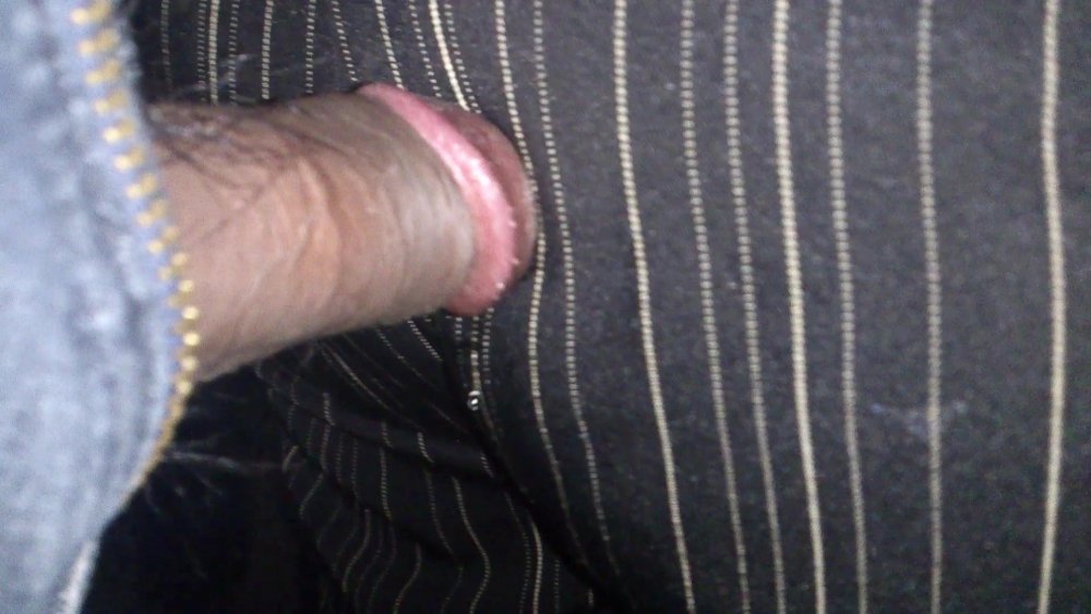 Cumshot on jeans on the bus