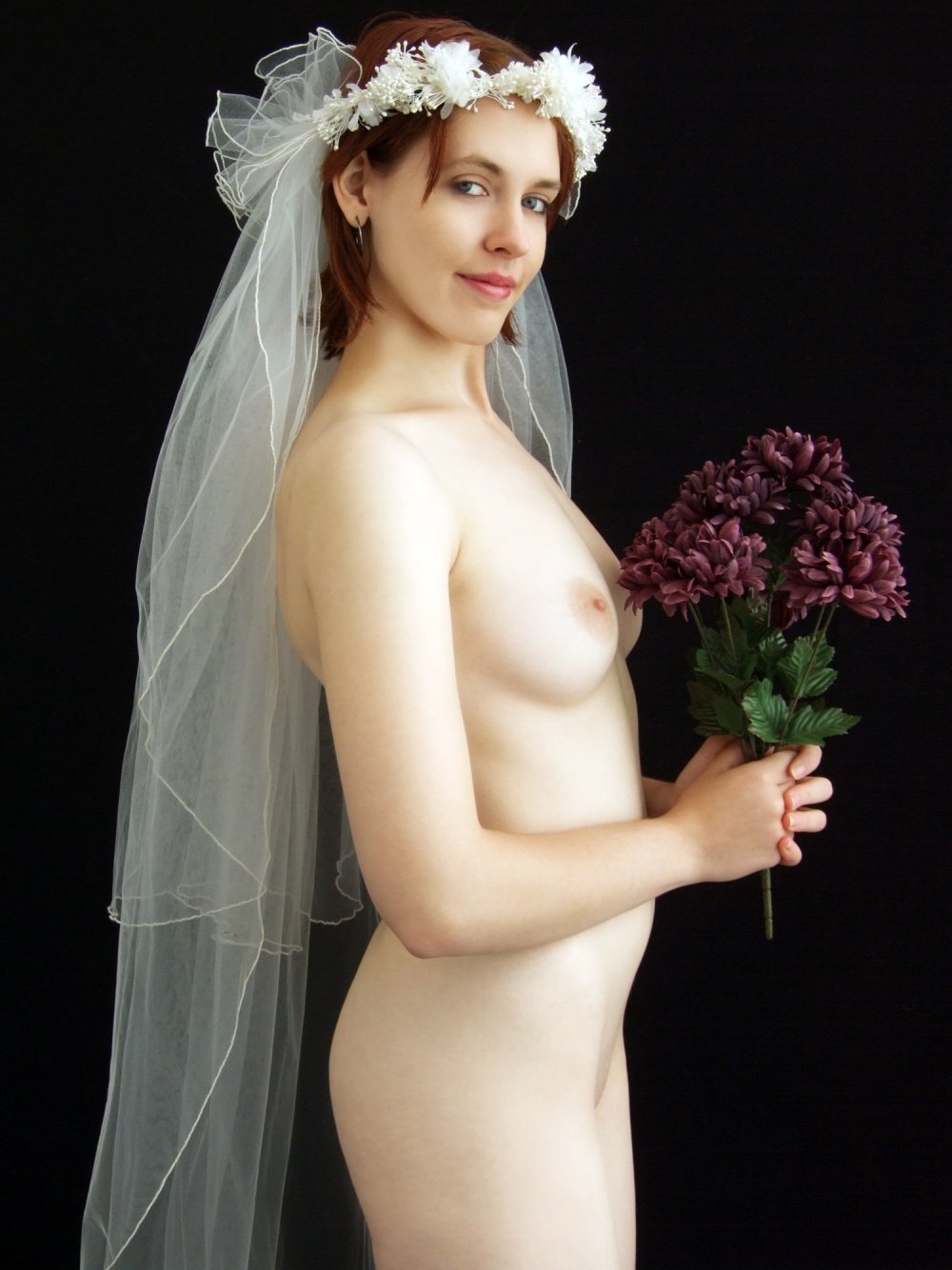 Wedding dress with bare breasts