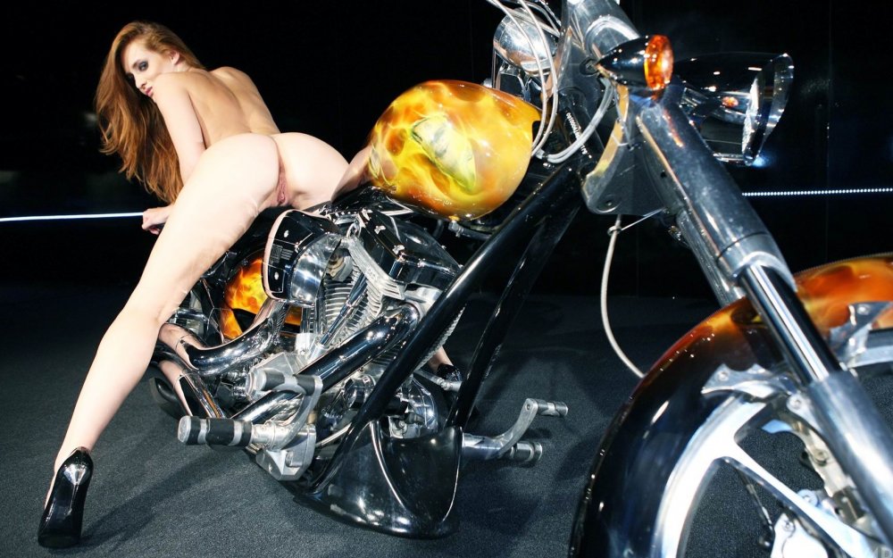 Photo session nude on a motorcycle