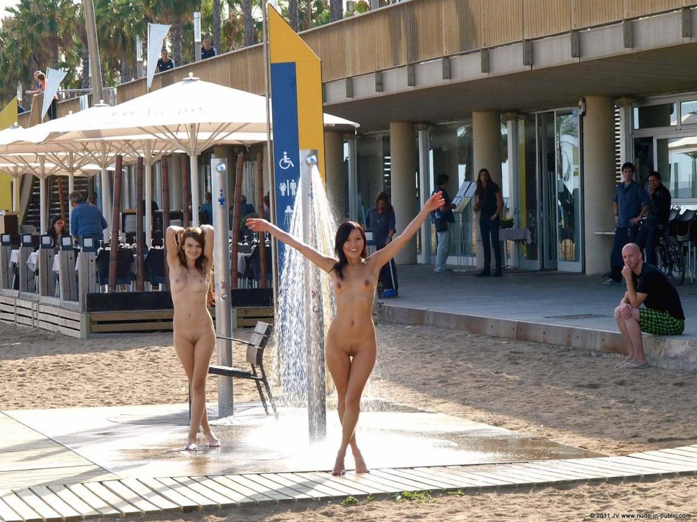 Naked man on water procedures